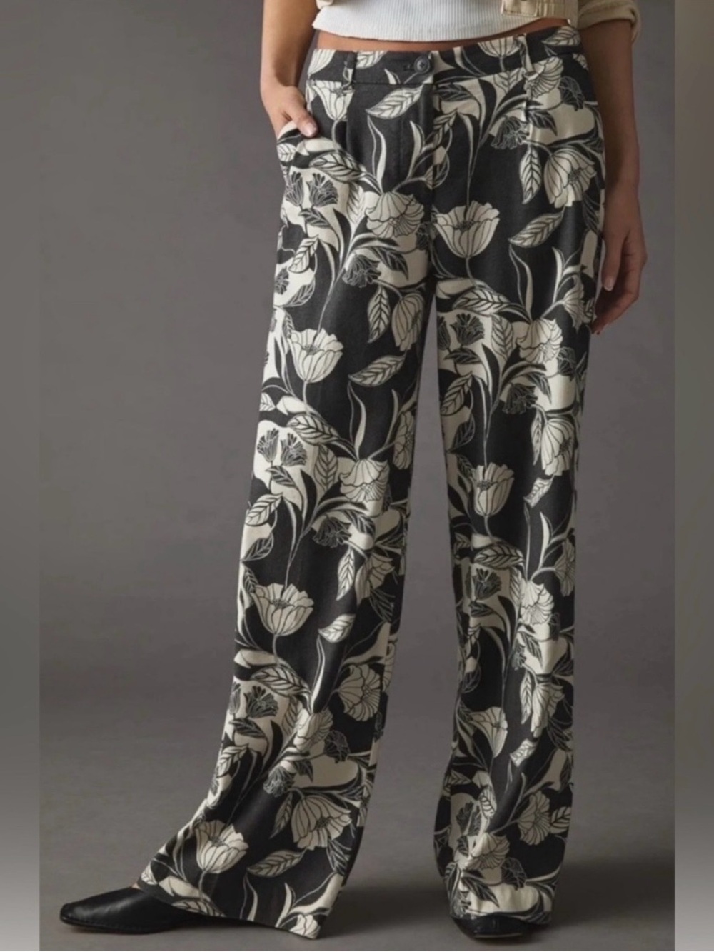 Anthropologie Maeve Womens Floral Linen Blend Wide Leg Pants Size 2
